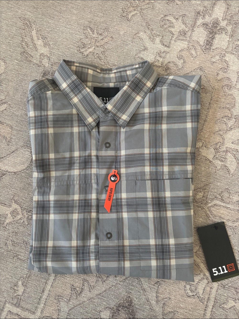 5.11 Tactical Gray Plaid Short-Sleeve Button-Down Shirt